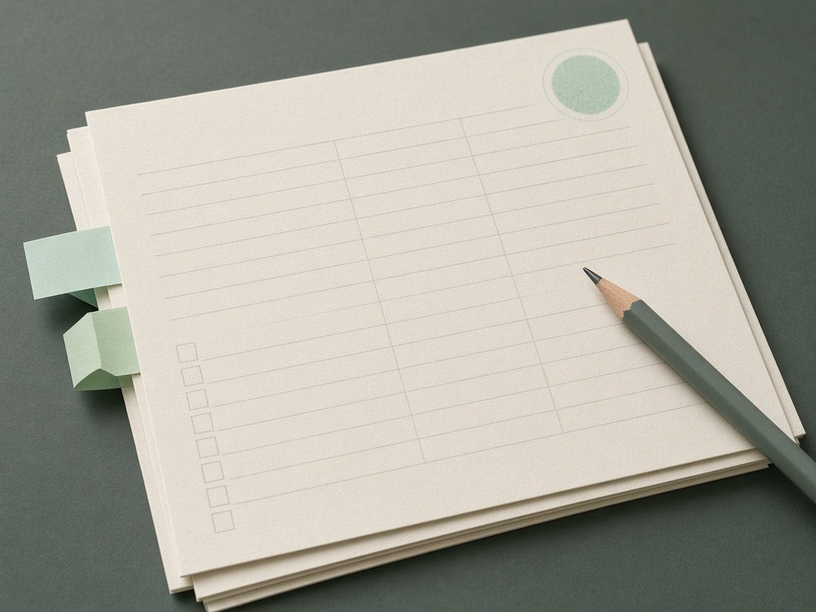 Stack of printable planning sheets and workbook pages on a desk tray